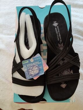 Skechers Black Reggae Simply Stretch Adjustable Memory Foam Slingback Sandals